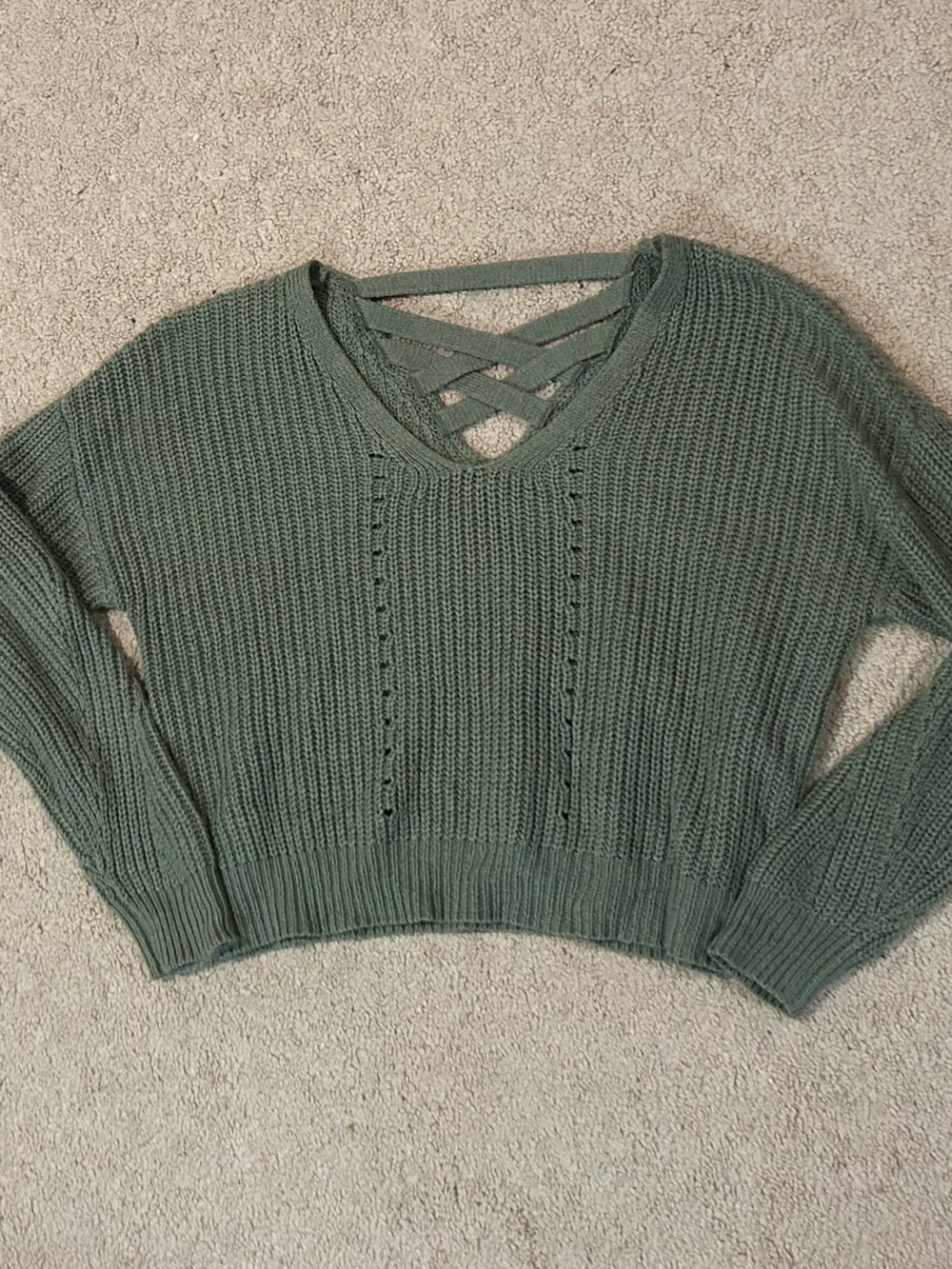 Aeropostale Olive Green Crisscross V-Neck Sweater